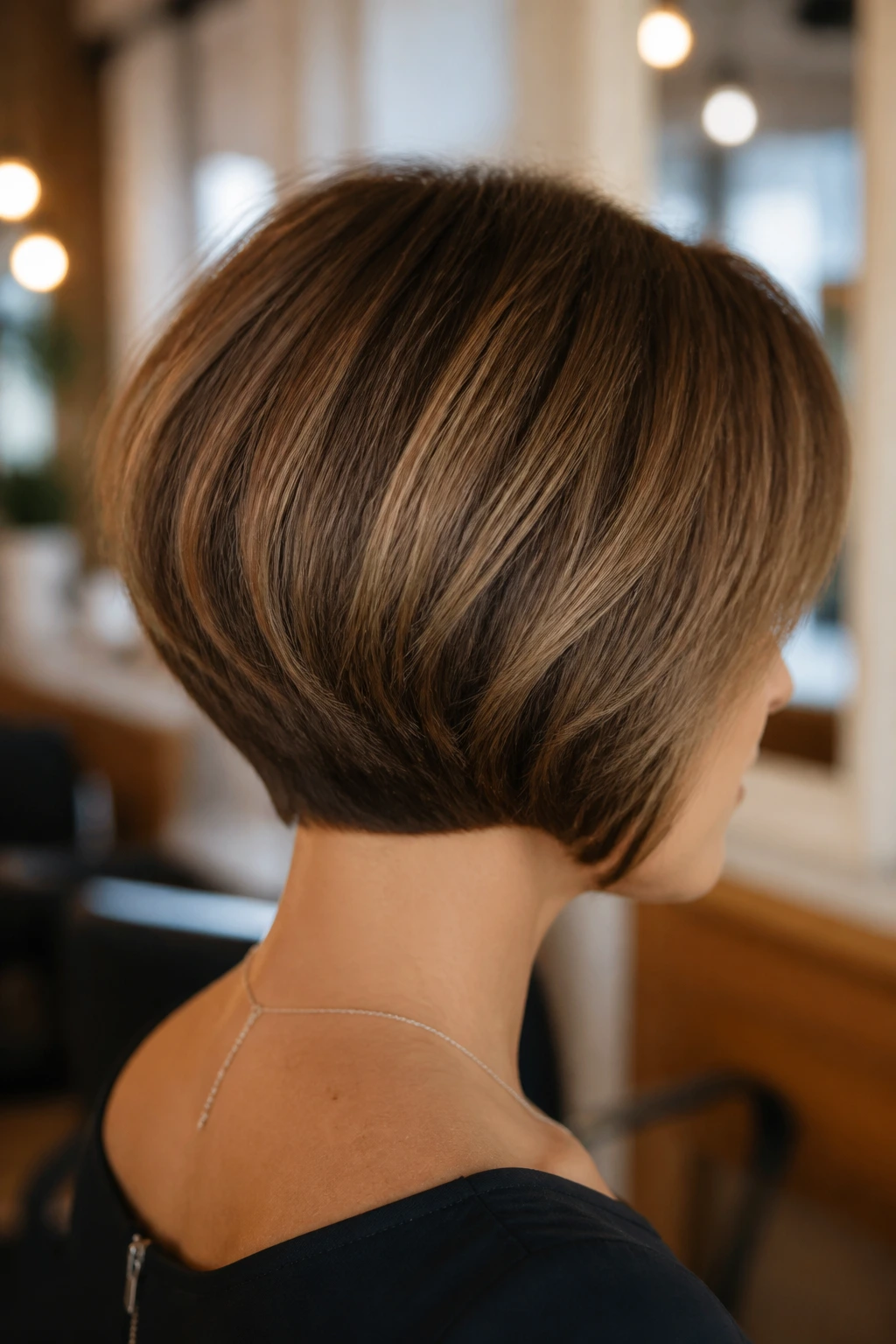 Rear view of woman with rounded graduated nape