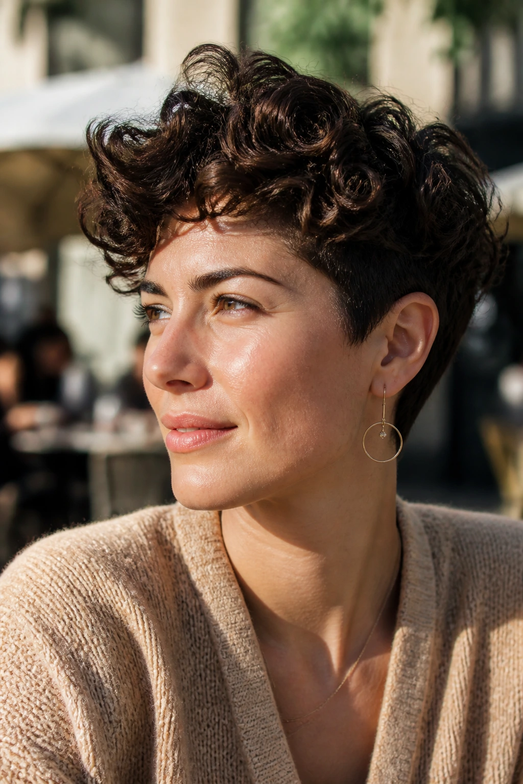 Close-up portrait of real person with classic rounded pixie