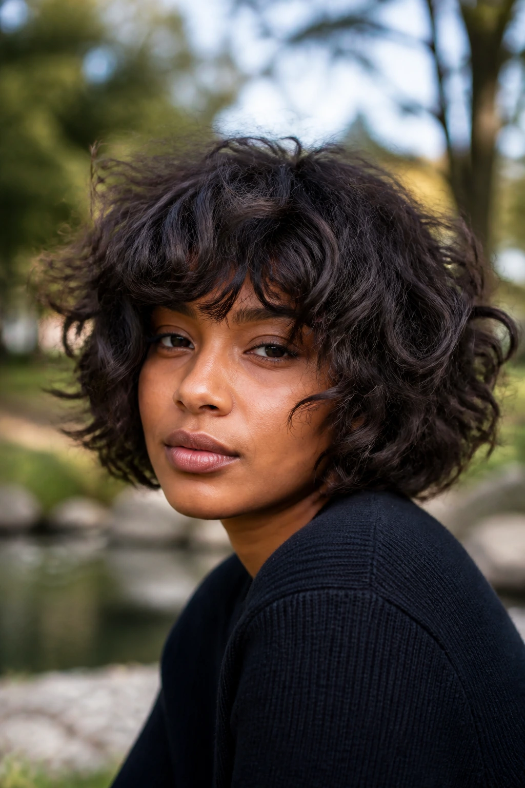 Shaggy bob on real person with textured, voluminous layers