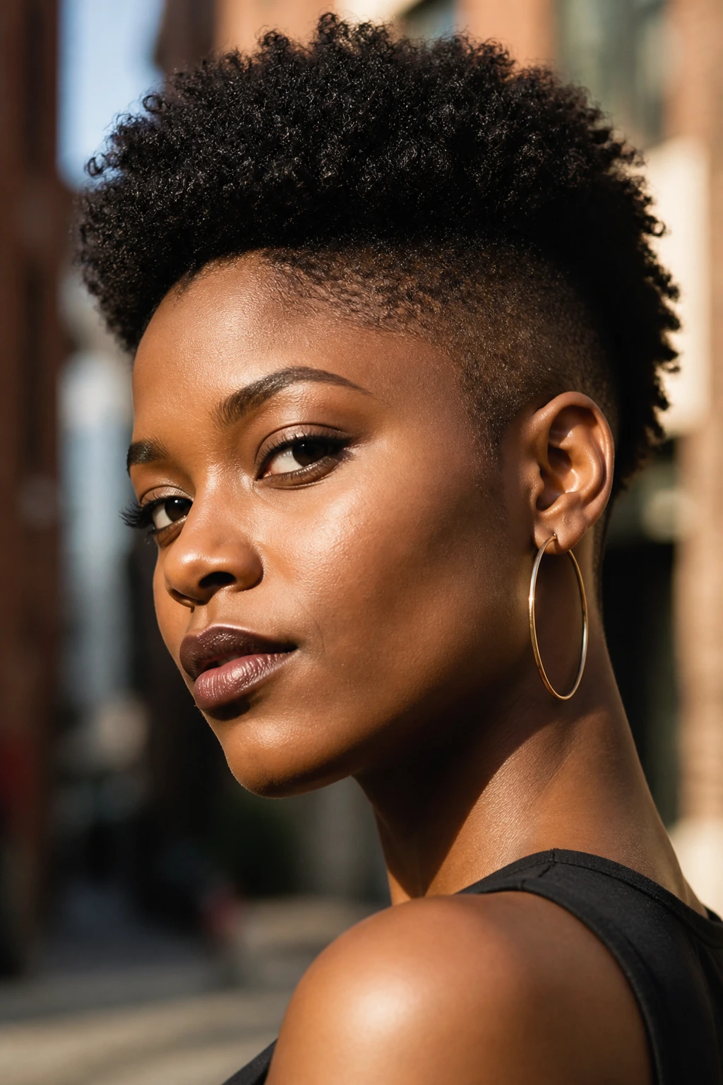 Person with short tapered natural cut outdoors