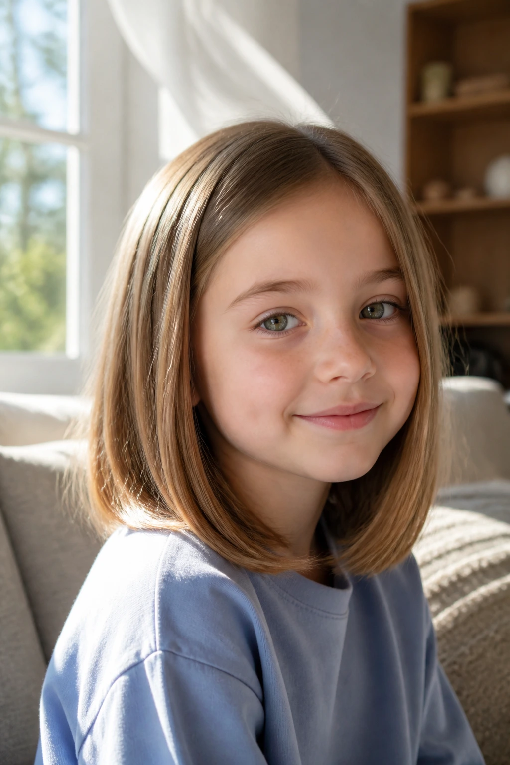 Child with shoulder-length blunt lob, even ends