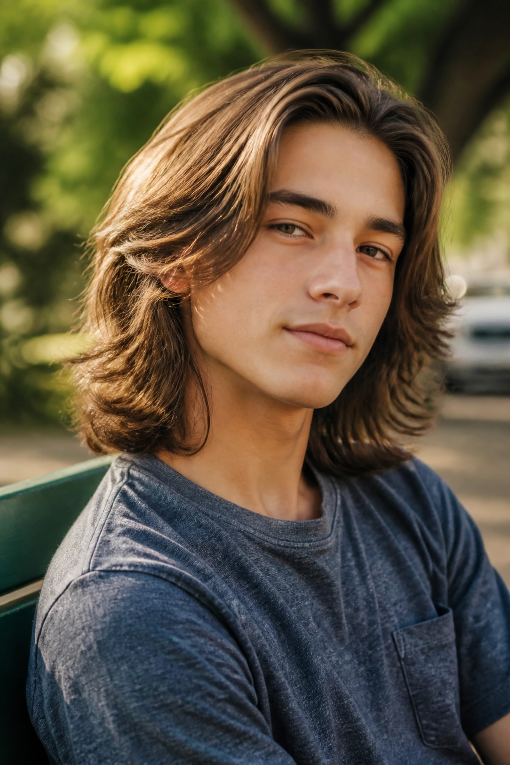 Close-up of a teen with shoulder-length flowing hair.