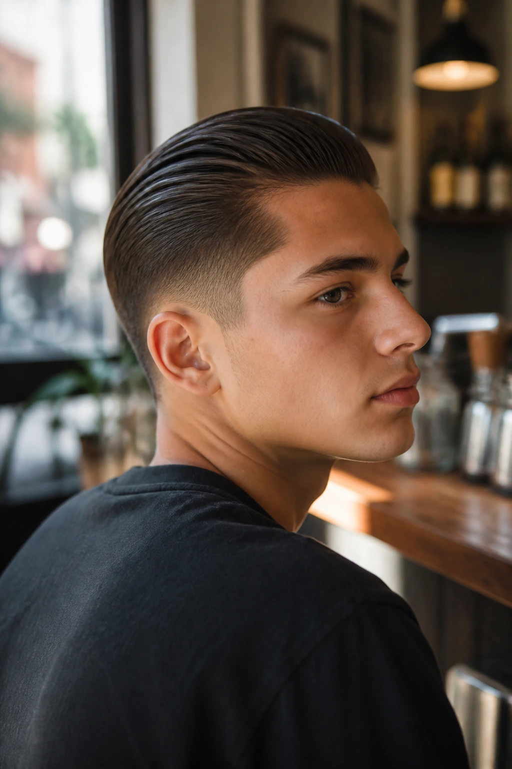 Teen with slicked-back taper hairstyle portrait