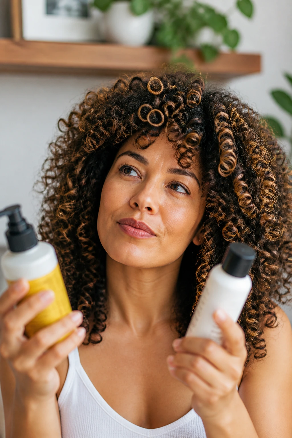 Close-up of real person with well-defined curls after styling