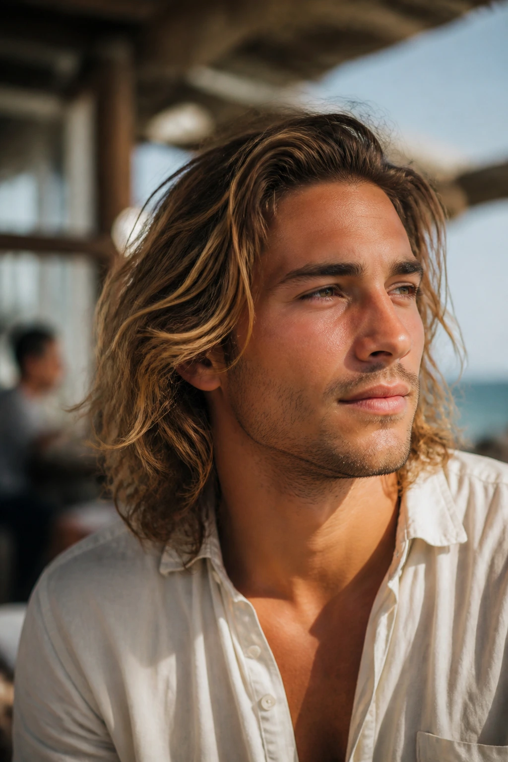 Portrait of man with surfer-inspired flow hairstyle