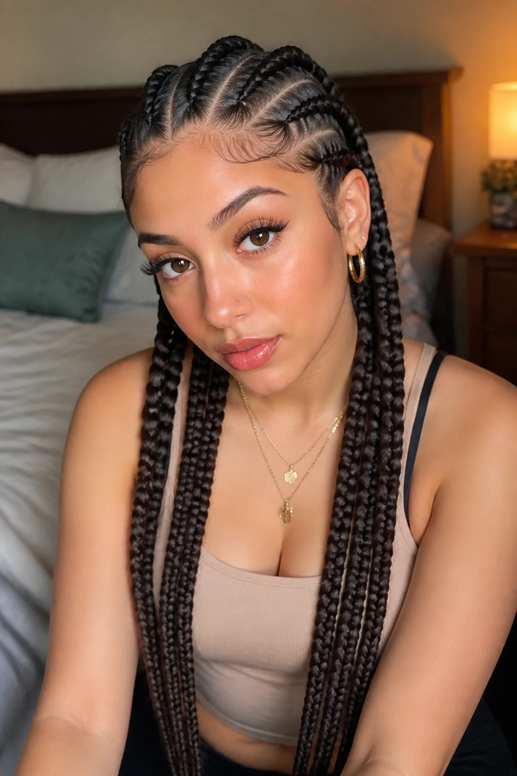 Portrait of a real woman with braids incorporating subtle synthetic extensions