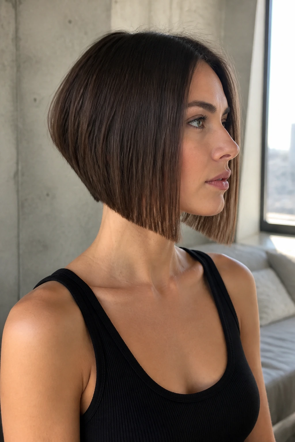 Three-quarter portrait showing a tapered back and longer front on a lob.