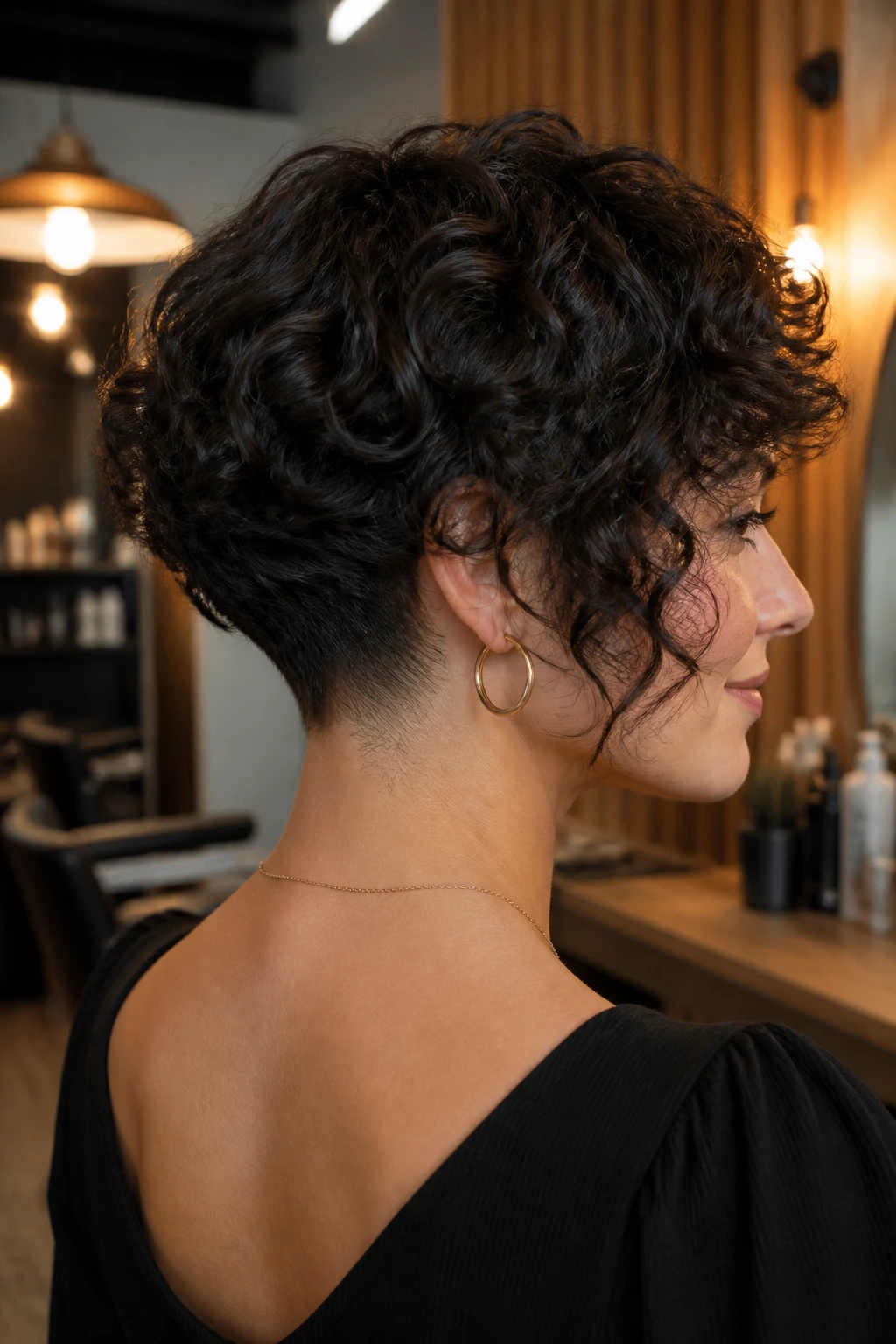 Close-up of real person with tapered nape bob