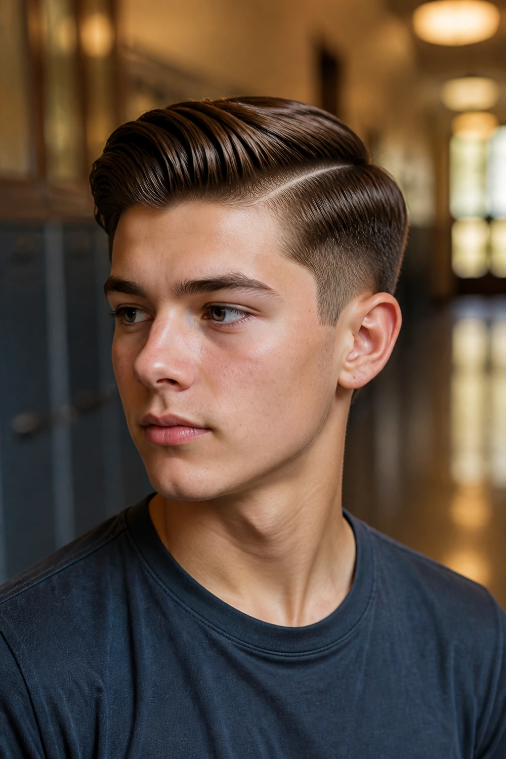 Teenage boy portrait with tapered side part hairstyle