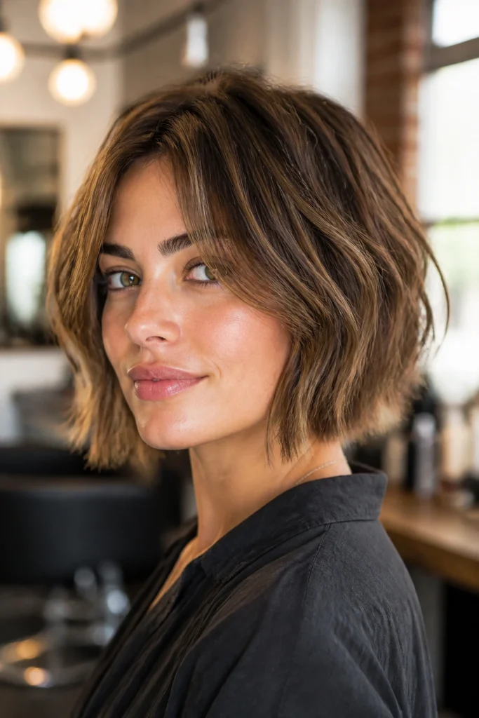 18 Angle Bob with Curtain Bangs for Square Faces