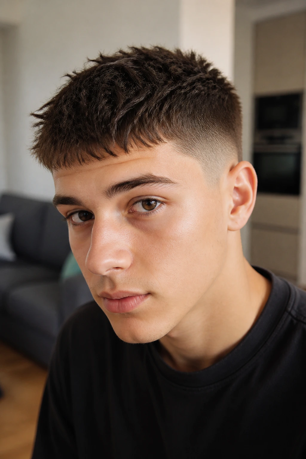 Teenage boy with textured crop for thin hair portrait