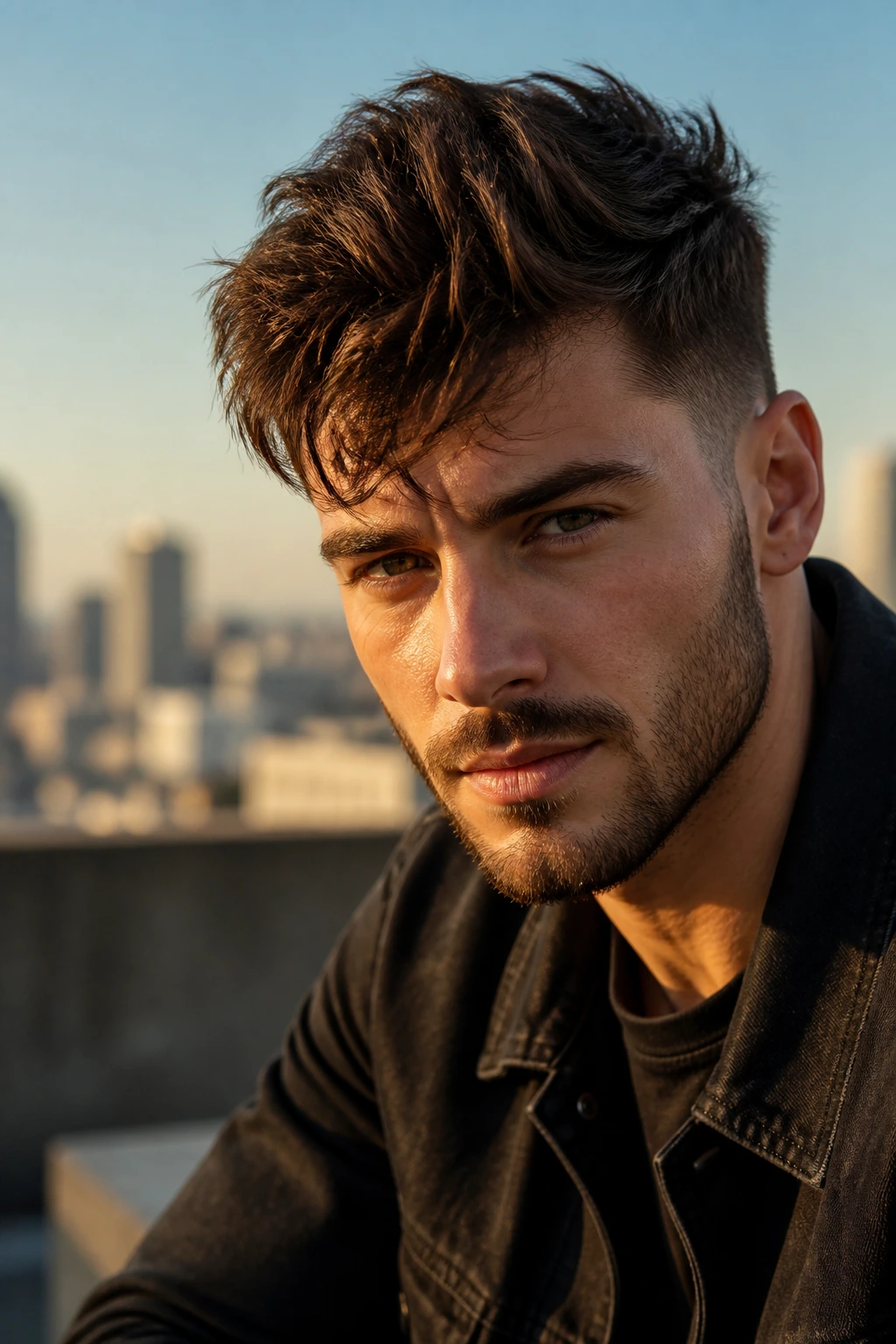 Close-up of a man showing a textured fringe pompadour