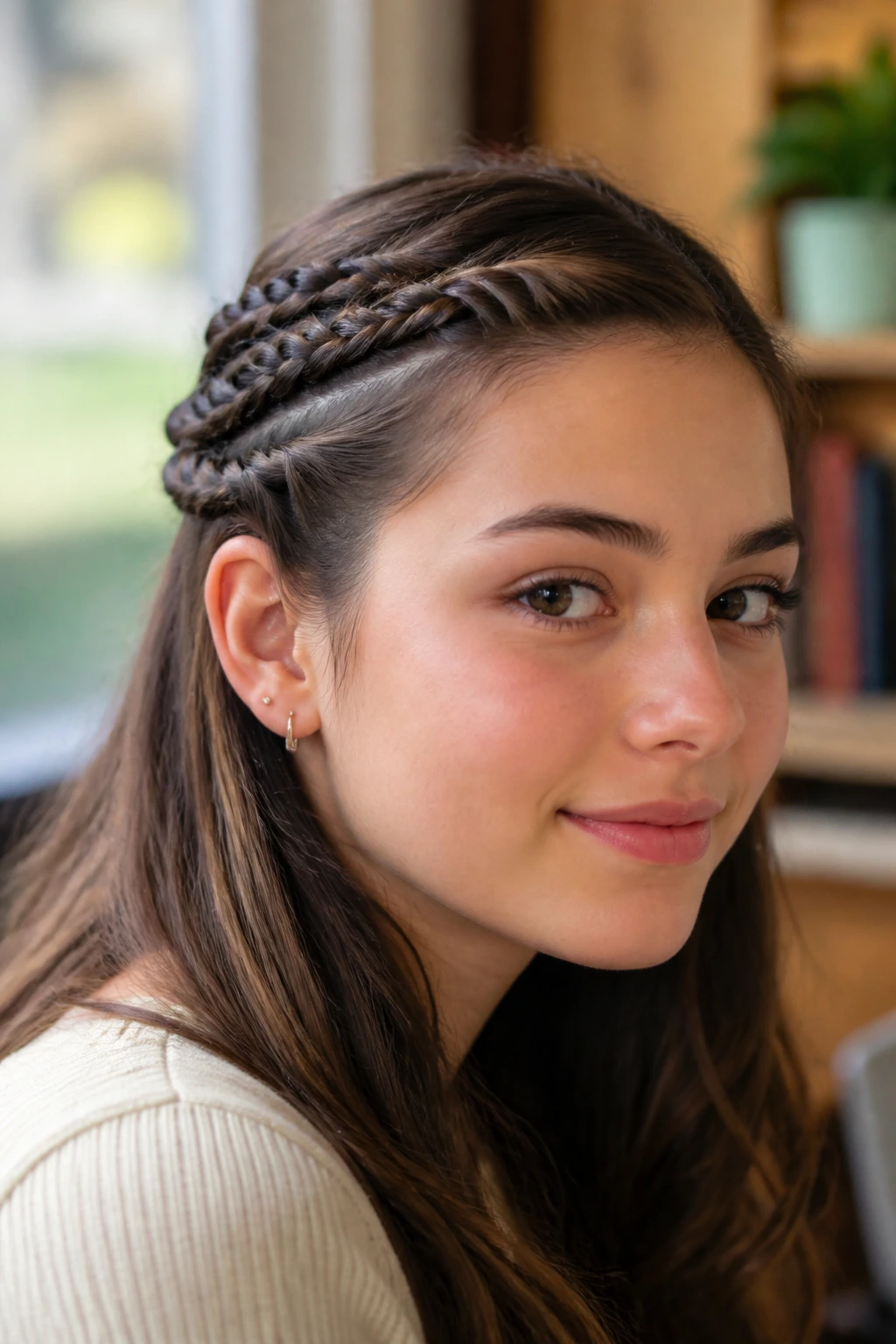 Close-up of a real person with three side twists