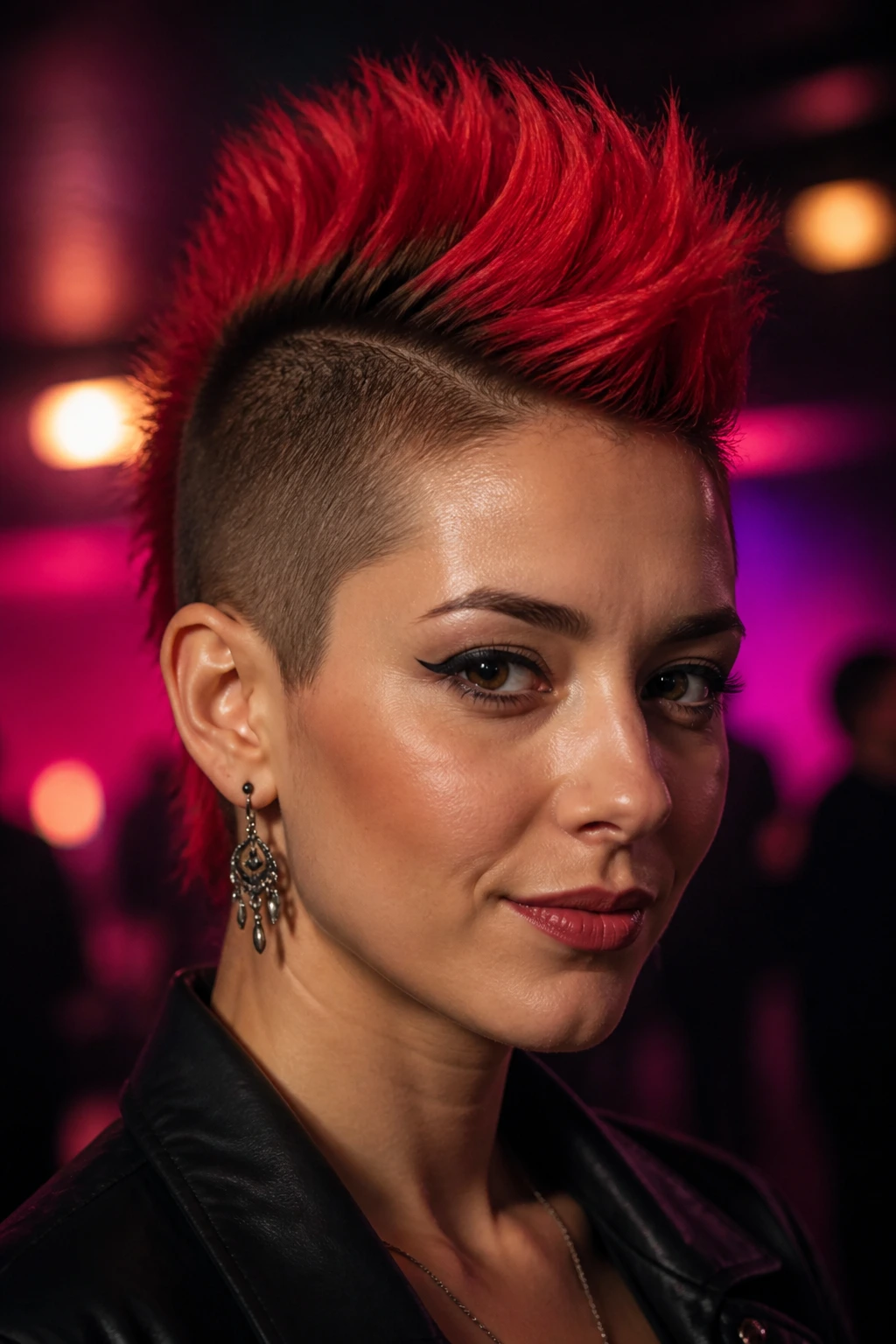Portrait of person with two-tone contrast mohawk showing bright center color.