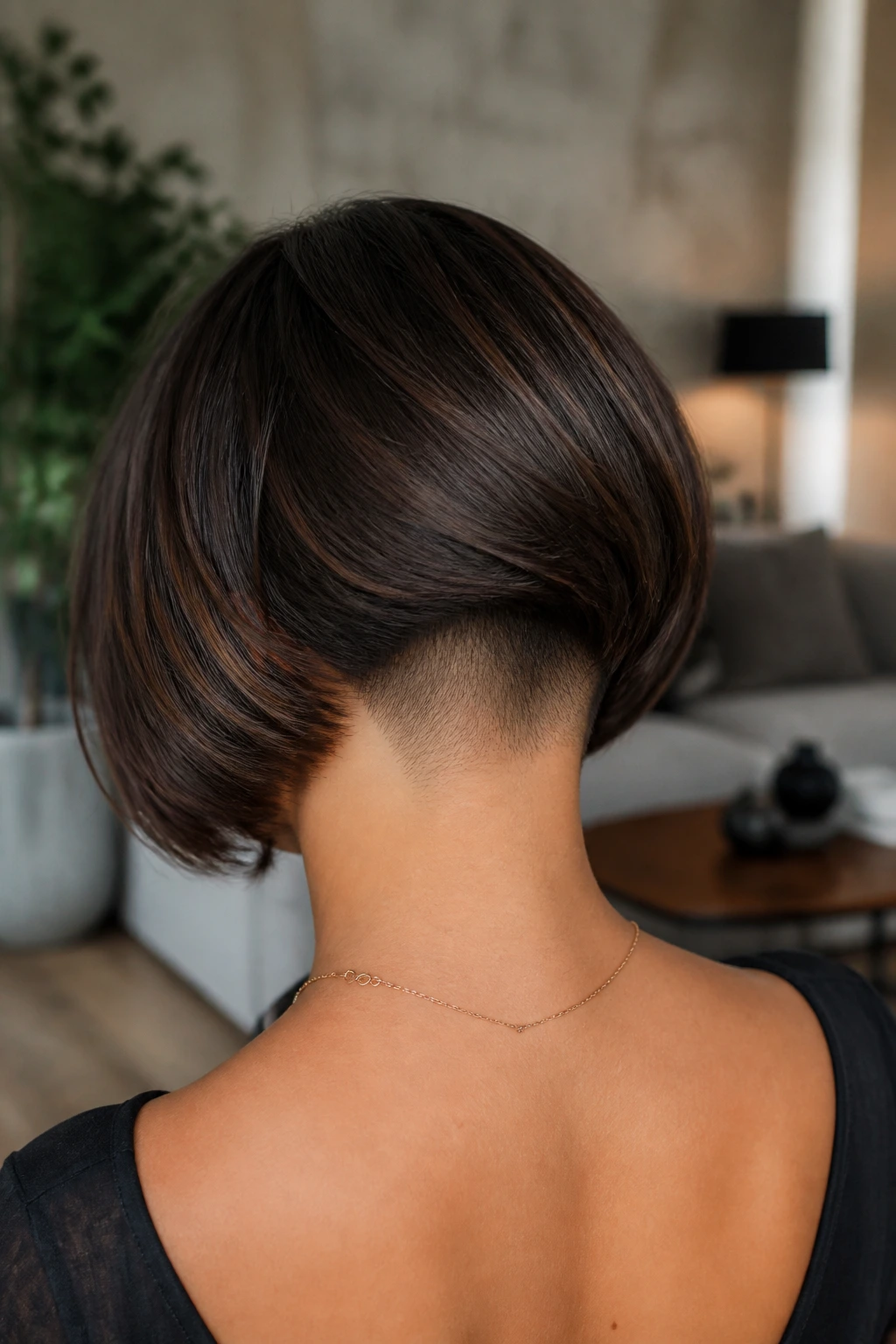 Back view of undercut bob highlighting nape undercut