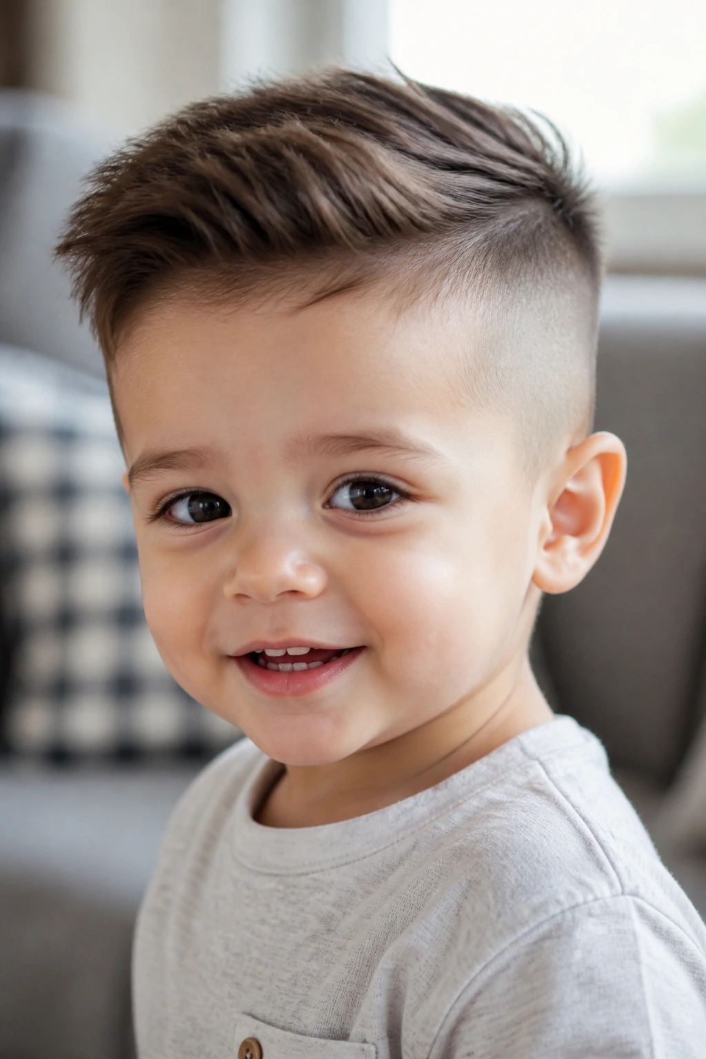Close-up toddler with undercut buzz on sides and longer top.