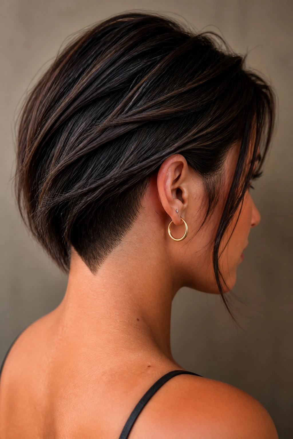 Portrait of a real person with V-cut and undercut at the nape