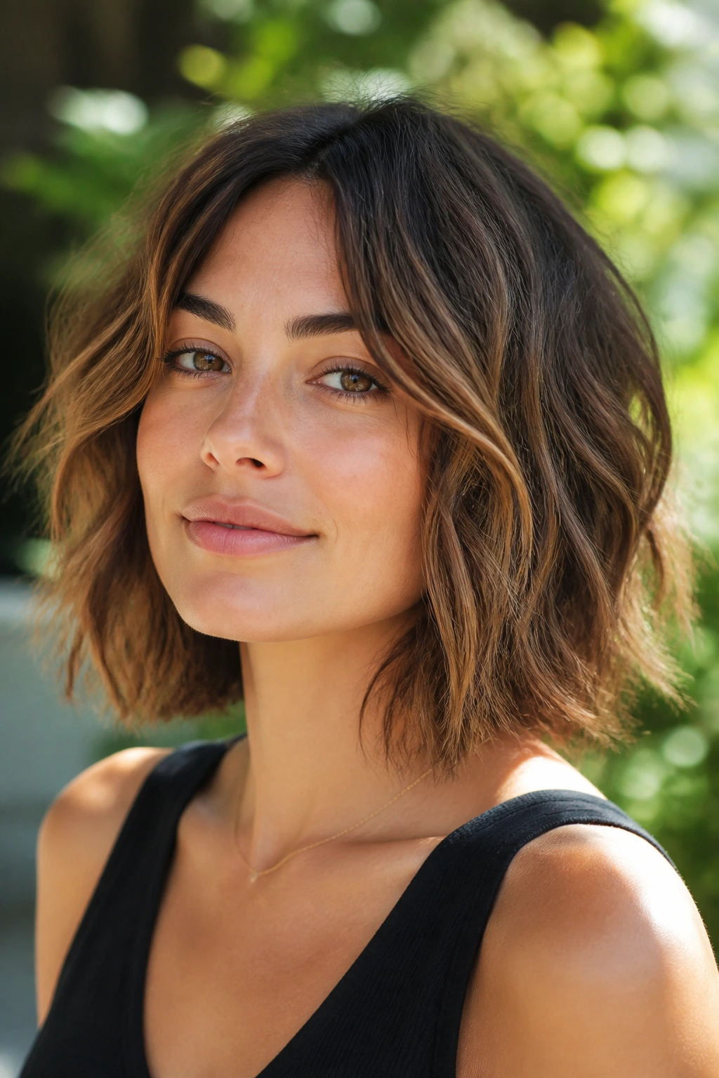 Portrait of a woman with a wavy choppy lob