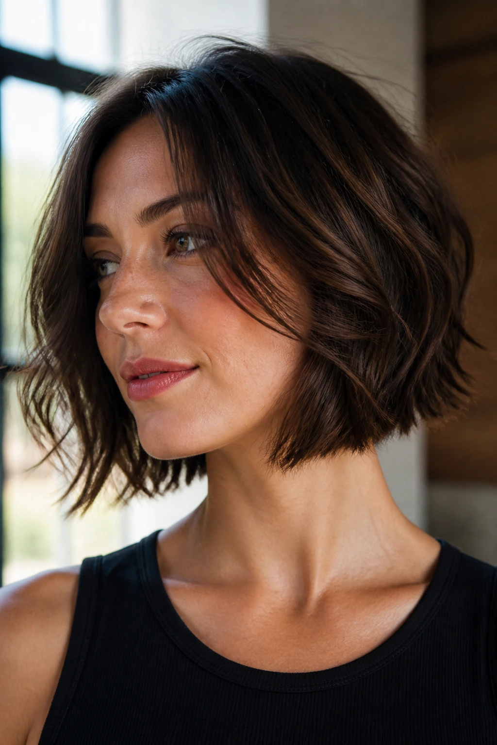 Real woman with wispy-end textured bob