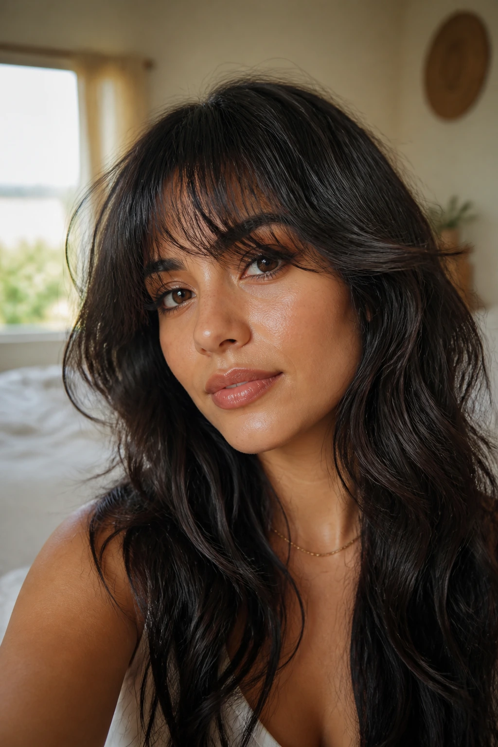 Real woman with wispy fringe and natural curls