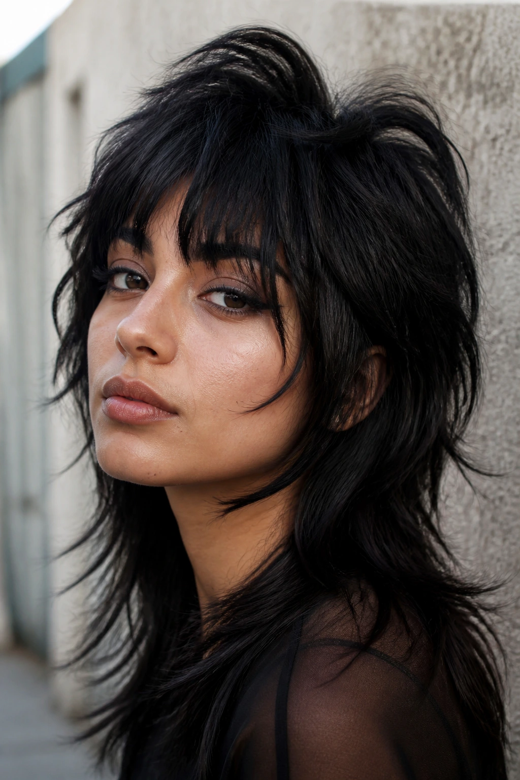 Latina woman with layered shag and wolf-cut influence