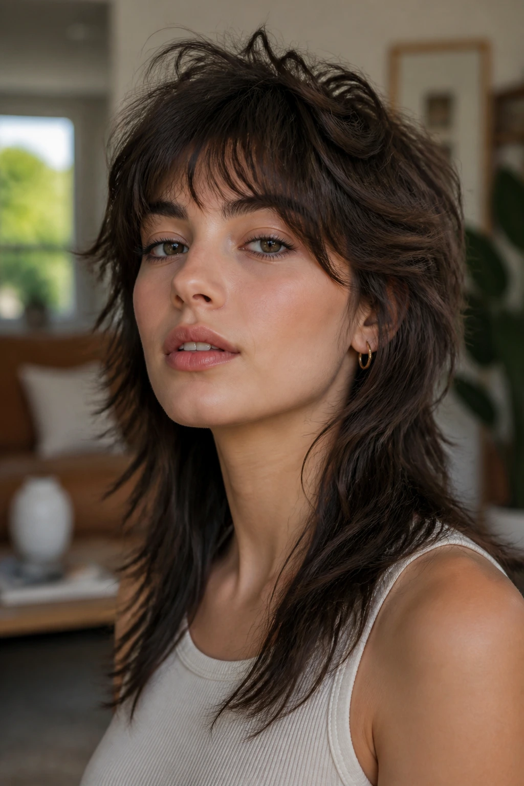 Portrait of a real person with a wolf cut